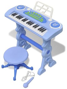 80119 vidaXL Piano brinquedo com banco/microfone, 37 teclas, azul
