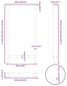 Pés para mesa de bar pretos 2 peças 60x(110-111) cm aço
