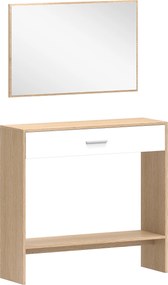 Mesa Consola de Entrada com Espelho, Gaveta e Prateleira para Corredor 91,5x27,9x85,5 cm Carvalho