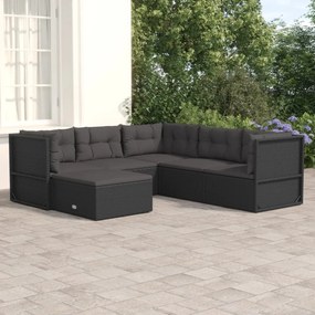 vidaXL 6 pcs conjunto lounge de jardim c/ almofadões vime PE preto
