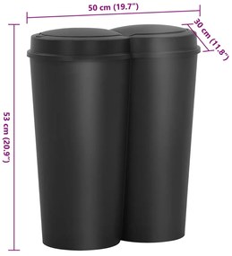 Caixote de lixo duplo 50 L preto