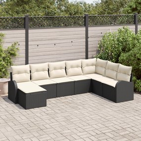 Conjunto de Sofá de Jardim de 8 Peças com Almofadas Pretas Rattan Poli