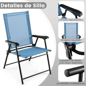 Conjunto de 4 cadeiras de jardim dobráveis e portáteis com encosto em tecido Estrutura metálica para terraço de piscina 65 x 60 x 93 cm Azul