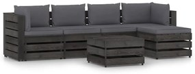 6 pcs conj. lounge jardim + almofadões madeira impreg. cinzento