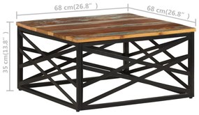 Mesa de centro 68x68x35 cm madeira recuperada maciça