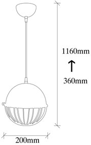 Chandelier Sivani Tel – Preto e Dourado – Diâmetro 20 cm x Altura 116
