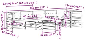 7 pcs conjunto lounge de jardim c/ almofadões pinho impregnado