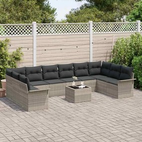 Conjunto de Sofá Modular de 11 Peças com Almofadas Cinza Rattan Sintét