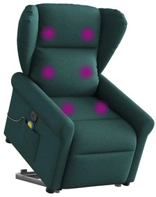 vidaXL Poltrona reclinável elevatória de massagens tecido verde-escuro