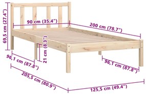 Estrutura de cama 90x200 cm pinho maciço