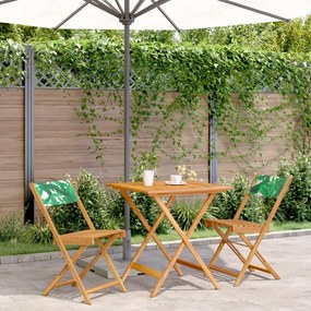 vidaXL 3 pcs conjunto de bistrô tecido/madeira maciça padrão folhas