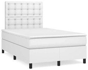 Cama box spring c/colchão/LED 120x190cm couro artificial branco