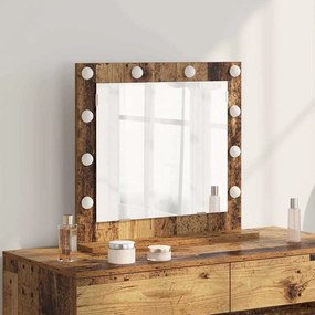 vidaXL Espelho de vaidade com luzes de LED Madeira Antiga 60x55x18 cm