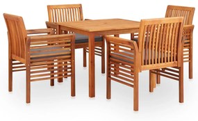 278902 vidaXL 5 pcs conjunto de jantar exterior c/ almofadões acácia maciça