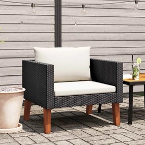 vidaXL Sofá de jardim individual com almofadões vime PE preto