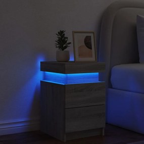 Mesa de cabeceira com luzes LED 35x39x55 cm cinzento-sonoma