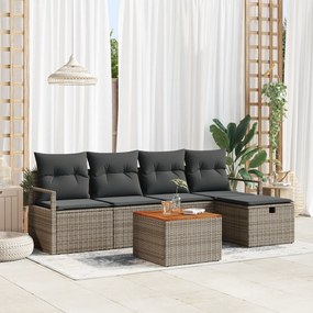 Conjunto de Sofá de Jardim vidaXL 6 Peças com Almofadas Cinza Rattan S