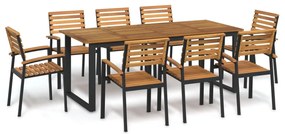 vidaXL Conj. jantar p/ jardim 9 pcs madeira de acácia maciça e metal