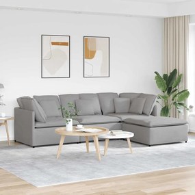 vidaXL Sofá modular com pufes e almofadas tecido cinzento nublado