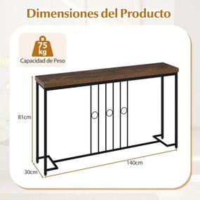Mesa Consola 140 x 30 x 81 cm Industrial Base H e Tampo para Entrada, hall Castanho Rústico e Preto