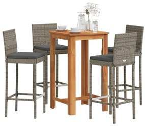 vidaXL 5 pcs conjunto de bar p/ jardim acácia maciça/vime PE cinzento
