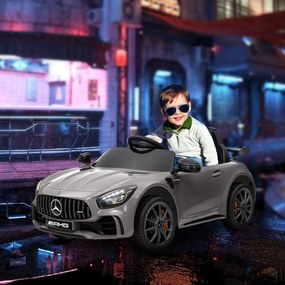 Carro Elétrico para Crianças Carro Mercedes-Benz AMG GTR com Bateria 12V Faróis  Buzina e Música 108x67x46 cm Prata