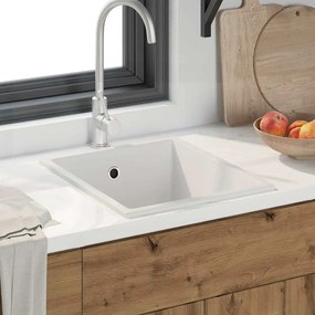 vidaXL Pia de Cozinha com Furo de Transbordo em Granito Branco
