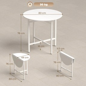 Mesa de Jantar Redonda Dobrável, 80 x 80 x 76 cm (CADEIRAS NÃO INCLUIDAS), Com 2 Abas, Branca
