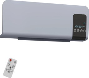 Aquecedor Elétrico de Parede 1000W/2000W com Ecrã LED Controlo Remoto Termostato Temporizador para Áreas de 15-20 m² 54,5x12x21,5 cm Cinzento