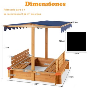 Caixa de areia de madeira para crianças com toldo 2 bancos convertíveis com cobertura sem fundo para pátio, relvado, jardim e praia