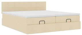 Estrutura de cama otomana com colchões tecido creme 200x200cm