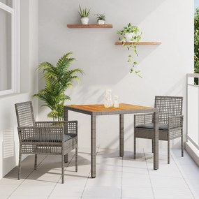 vidaXL Conjunto de Jantar de Jardim de 3 Peças com Almofadas Cinza de Rattan Sintético