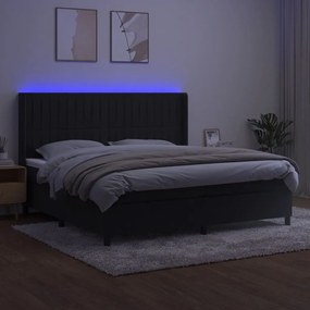 Cama box spring c/ colchão/LED 200x200 cm veludo preto