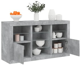 Aparador com luzes LED 123x37x67 cm cinzento cimento
