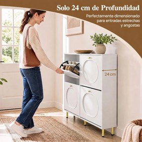 Sapateira,, Armário para Sapatos, 100 x 24 x 98 cm, 4 Portas Basculantes, Branco