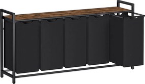 Cesto para roupa suja 143,5 x 33 x 72 cm com prateleira em tecido Oxford preto-castanho