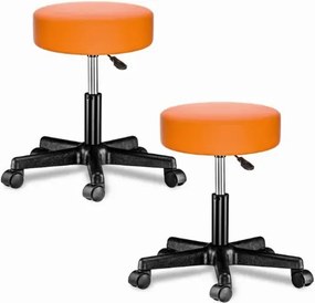 Conjunto 2 bancos com rodas 48 x 48 x 46 - 60 cm em couro sintético laranja