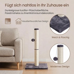 Tronco para arranhar 40 x 40 x 84 cm (C x L x A) em sisal natural resistente com brinquedo, cinzento
