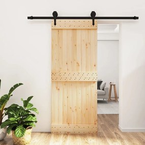 vidaXL Porta de correr com ferragens 85x210 cm madeira de pinho maciça