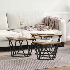 vidaXL Mesa de centro 3 pcs carvalho artisiano 50 x 50 x 40 cm