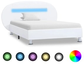 vidaXL Estrutura de cama c/ LEDs 100x200 cm couro artificial branco