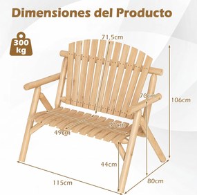Banco de Jardim para 2 Pessoas, 115 x 80 x 106 cm, Encosto Alto, Natural
