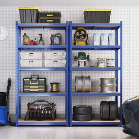 Conjunto 2 Estantes de arrumação garagens, armazem, arrumos com 5 níveis 40 x 90 x 180 cm Azul