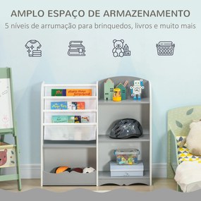 Organizador de Brinquedos Estante para Crianças com Prateleiras Abertas para Dormitório Sala de Jogos 85x26x84 cm Cinza