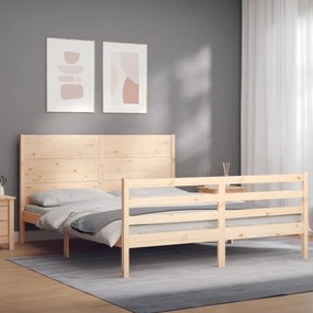 vidaXL Estrutura de cama com cabeceira 160x200 cm madeira maciça