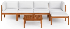 6 pcs conjunto lounge jardim c/ almofadões acácia maciça creme