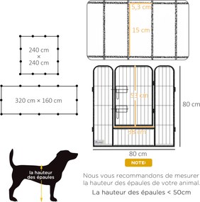 Recinto modular em aço com revestimento epóxi e porta com fechadura para cães e pequenos animais, para uso interior e exterior, 80 x 80 cm, cinzento