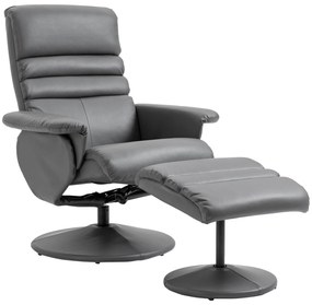 Poltrona Relax com Apoio para os Pés Estofada em PU Poltrona Relax Reclinável até 135° e Giratória 360° com Encosto Ajustável para Sala de Estar Dormi