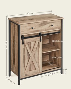 Armário de cozinha com porta de correr 30 x 70 x 80 cm estilo casa de campo Carvalho castanho-preto