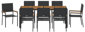 Conjunto de Jantar de Jardim vidaXL 9 Peças Polirattan Preto